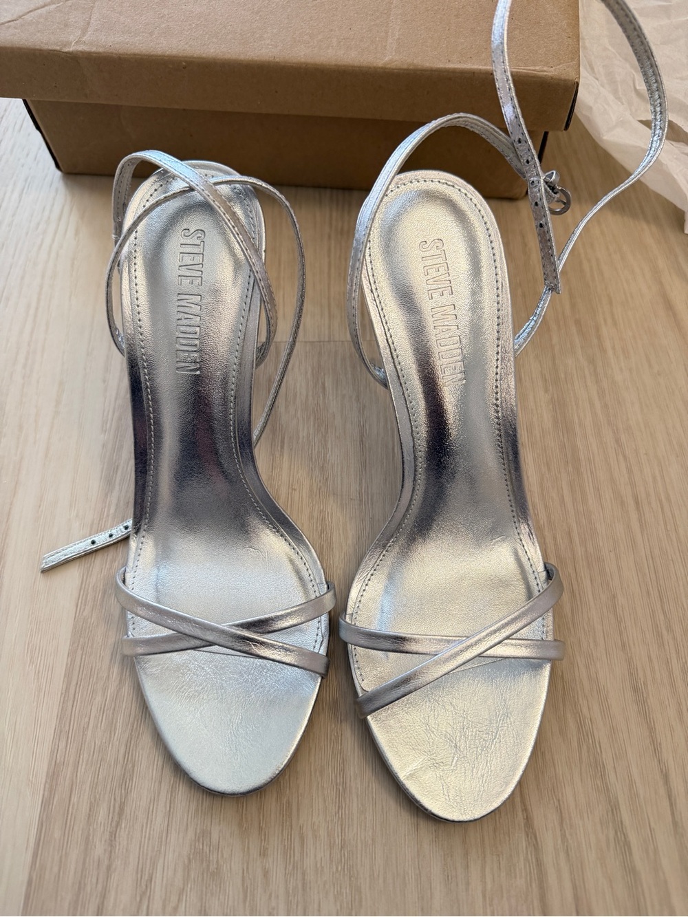 Steve Madden Metallic Silver Strappy Heeled Sandals